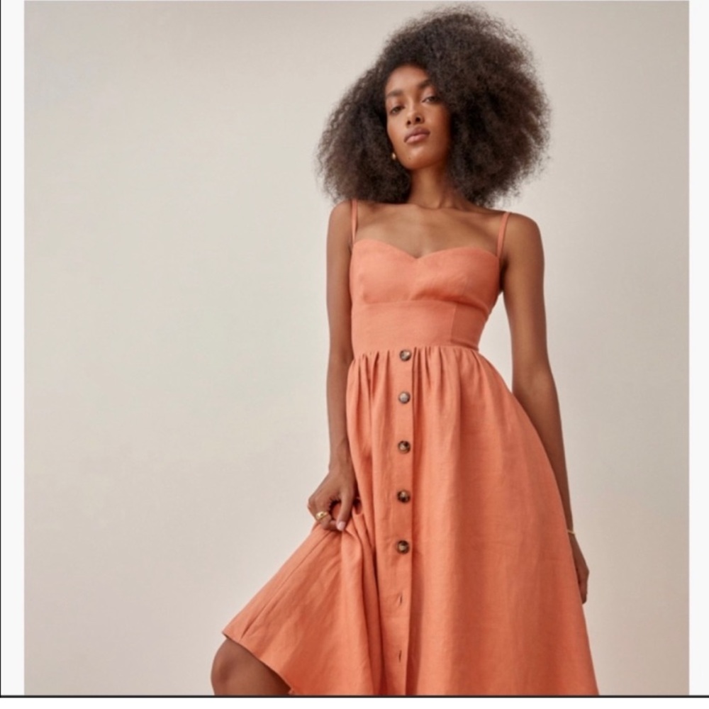 Reformation Cale Linen Maxi Dress in Salmon